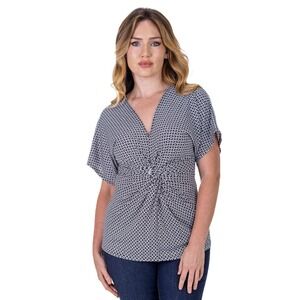 24seven Kimono Top Blouse Geometric‎ Print Twist Front Short Sleeve Size 2X NWT